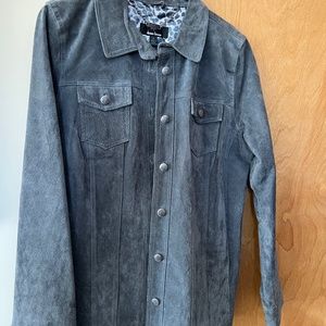 Grey suede trucker coat